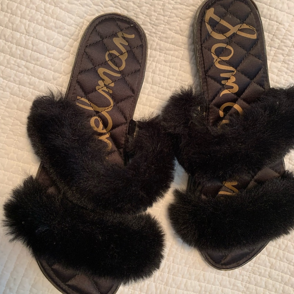 Sam Edelman Black Fur Slides SIZE 8.5